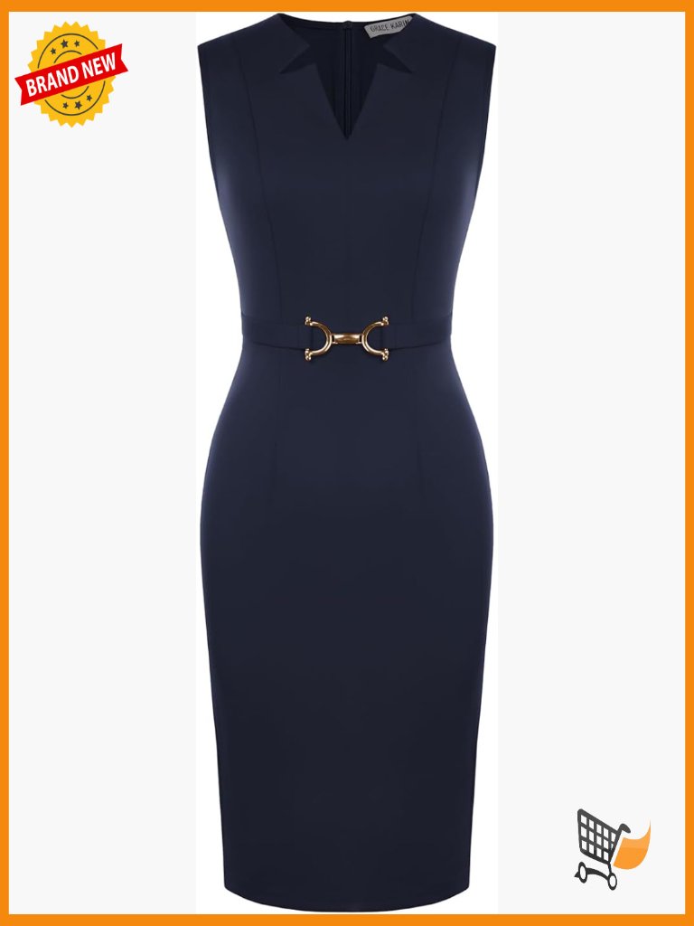 V Neck Sleeveless Midi Dress, Office Bodycon Pencil Dress, Work Dresses